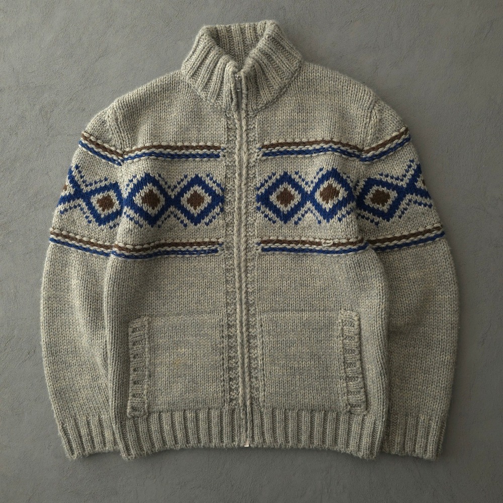 Vintage Filippo Novelli Full Zip Cardigan Sweater Size S Gray Fair Isle Italy